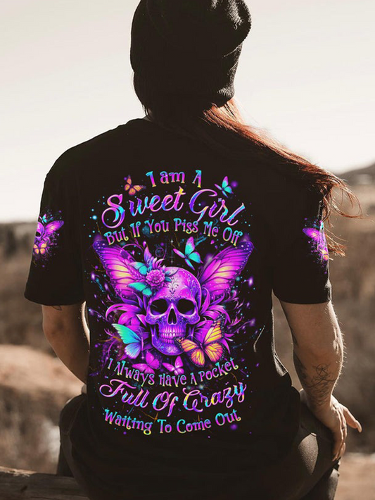 I Am A Sweet Girl Skull Wings All Over Print Short Sleeved T-Shirt