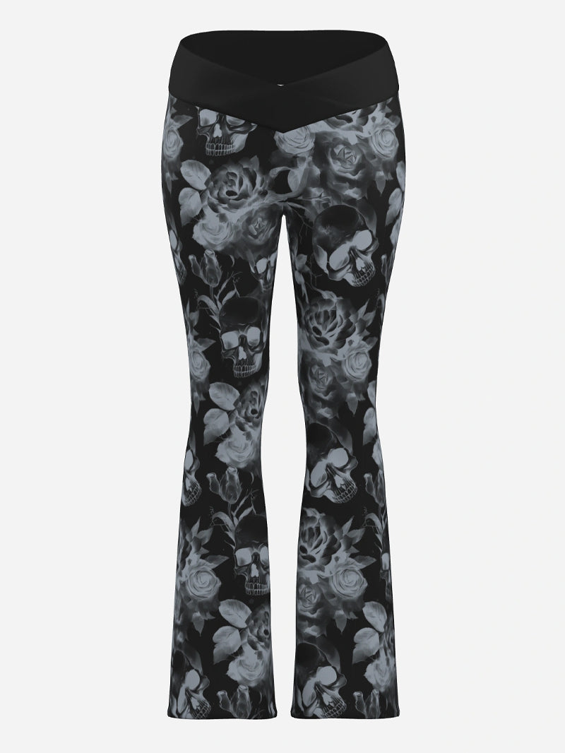 Women's Fashion Gothic Print Skull Cross Belly Contracting Yoga Pants