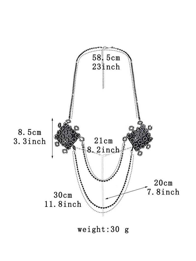 Sexy Accessories Rhinestone Heart-Shaped Underwear Chest Necklace