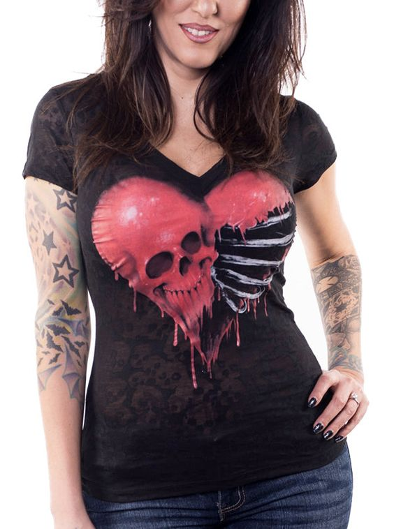 Kurzärmliges T-Shirt mit „Melt Love“-Totenkopf-Aufdruck 