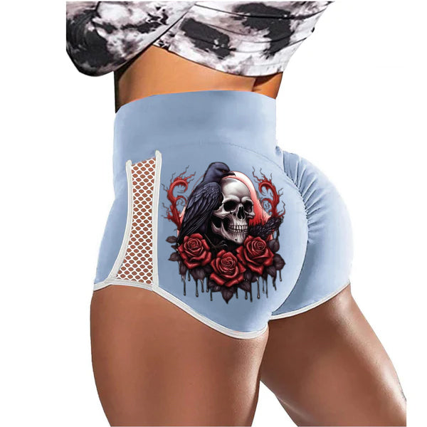 Crow Skull Rose Low-Rise Track Shorts