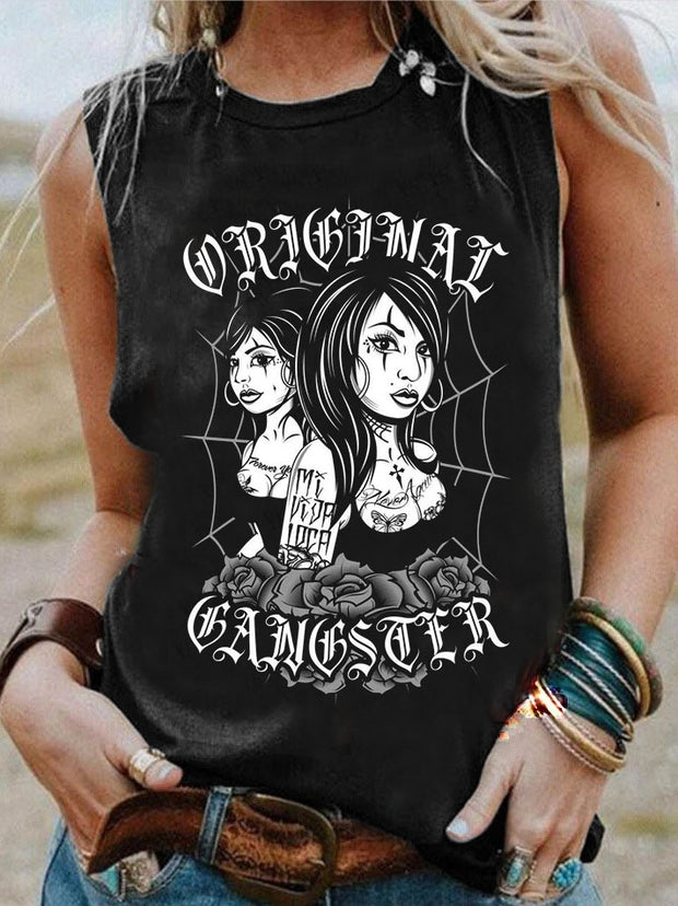 Guitar Original Gangster Print Casual Vest