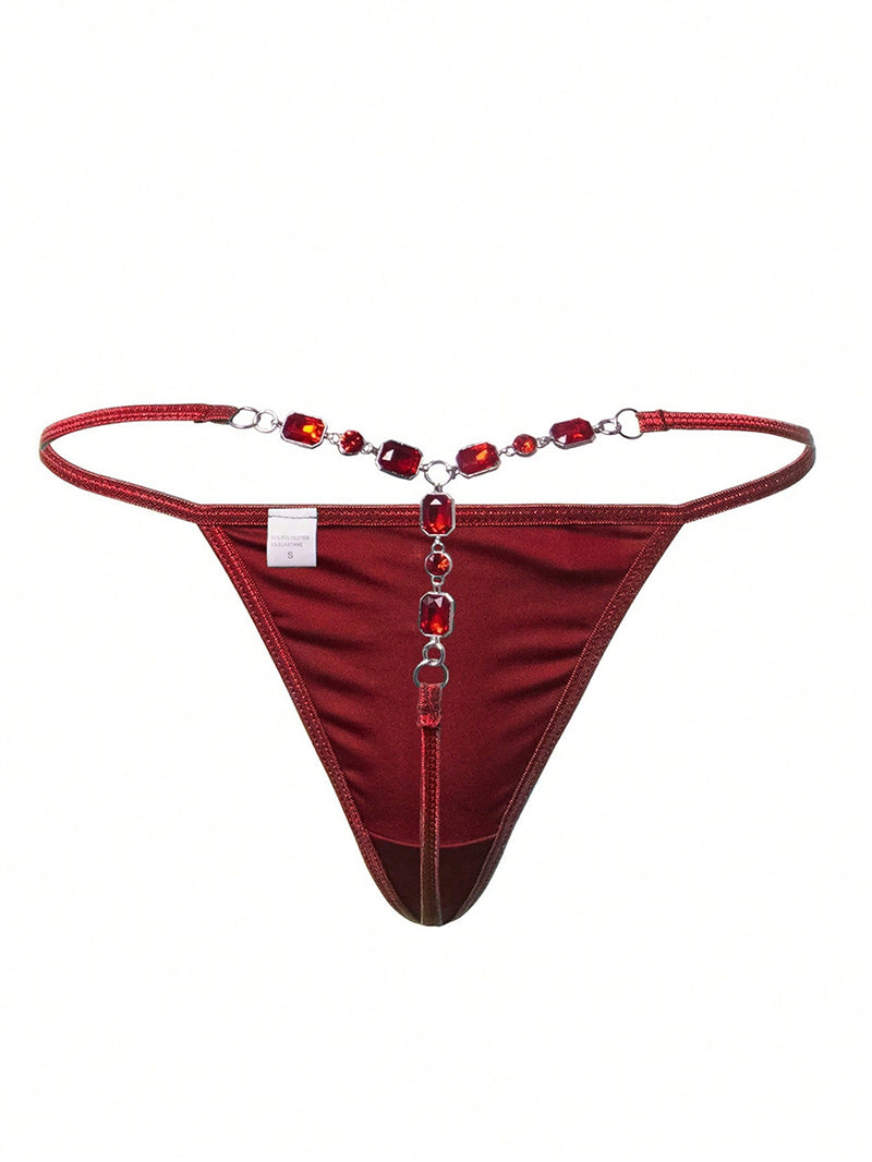 Sexy Metal Chain Inlaid Jewel T-Back Panties