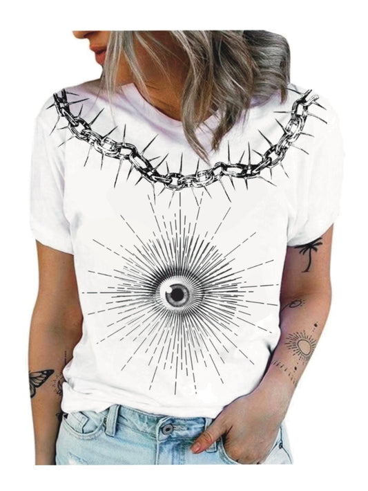 Evil Eye Print Casual Short Sleeve T-Shirt