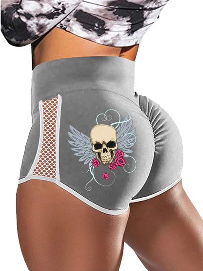 Gothic Style Skull Wings Print Sports Shorts