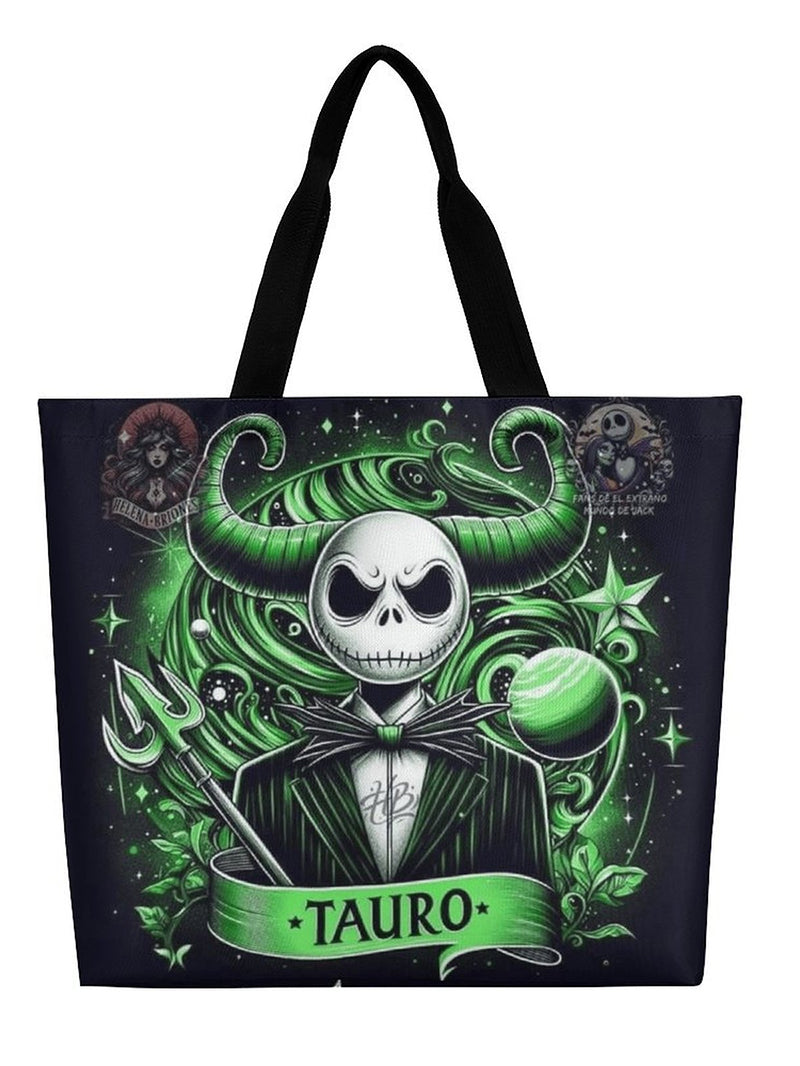 Lady Gothic Tauro Horn Skull Alien Print Large Capacity One Shoulder Shopping Bag