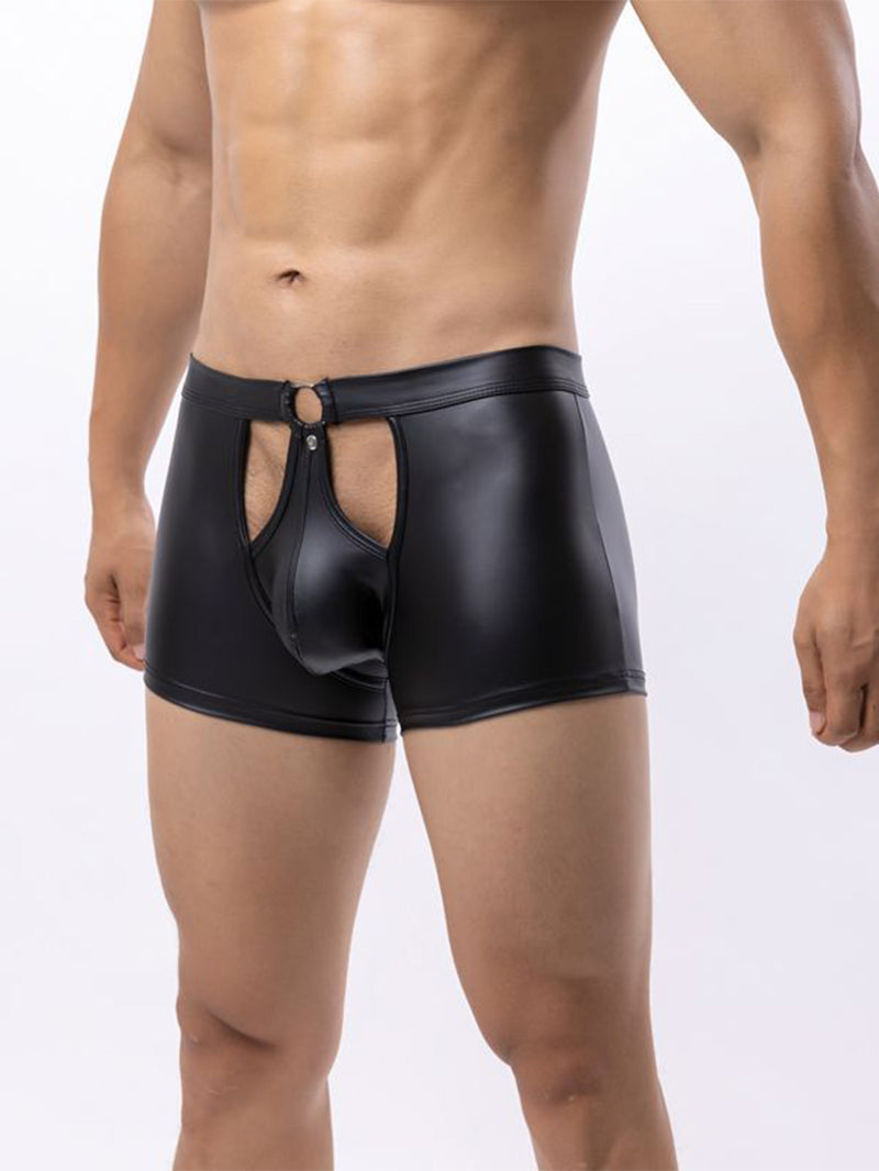 Men's Sexy Patent Leather Hollow Boxer Briefs