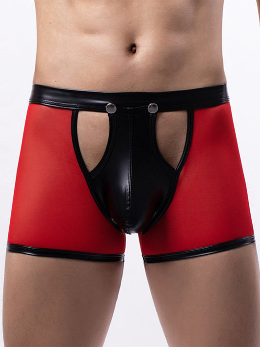 Men's Sexy Mesh Patent Leather Hollow Boxer Briefs