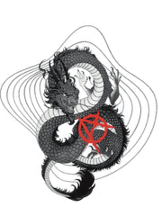 Dragon Printed Batwing Sleeve round Neck Short Sleeve T-shirt