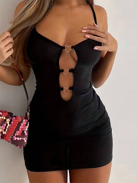 Hollow-out Camisole Heart Buckle Sexy Dress