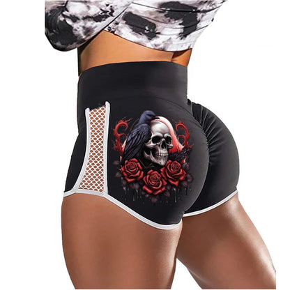 Crow Skull Rose Low-Rise Track Shorts