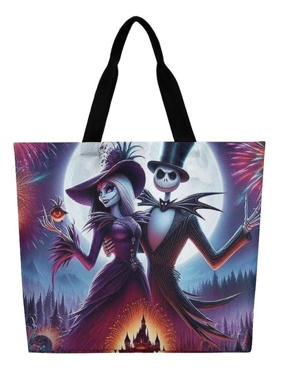 Lady Gothic Night Skull Couple Fireworks Moonlight Print Large Capacity One Shoulder Shopping Bag