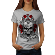 T-shirt à manches courtes imprimé de crâne de fleur de serpent d'épée rose