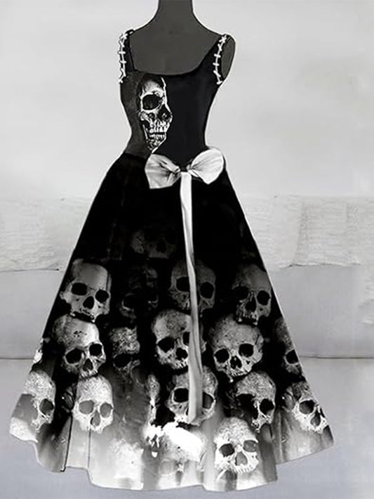 Halloween Skull Gothic Style Printing Dress