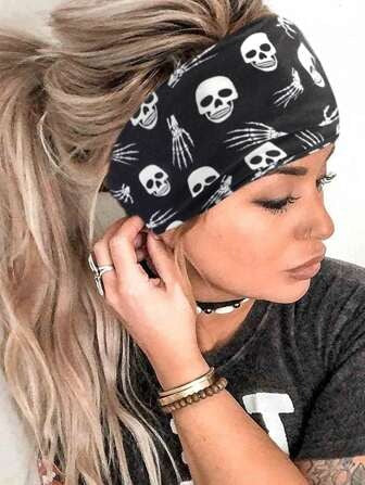 Gothic Skull Print Sports Sweat-Absorbent Hair Band Headscarf