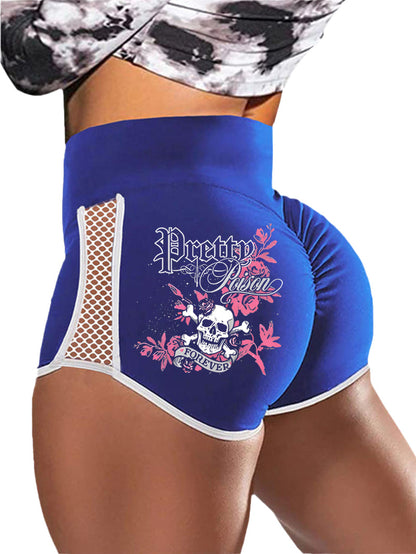 Gothic Style Skull Flower Print Sports Shorts