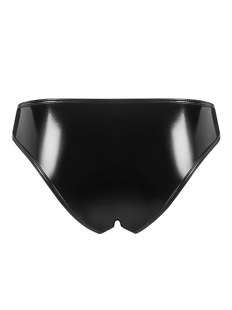 Sexy Patent Leather Hollow-out Pendant Chain Briefs