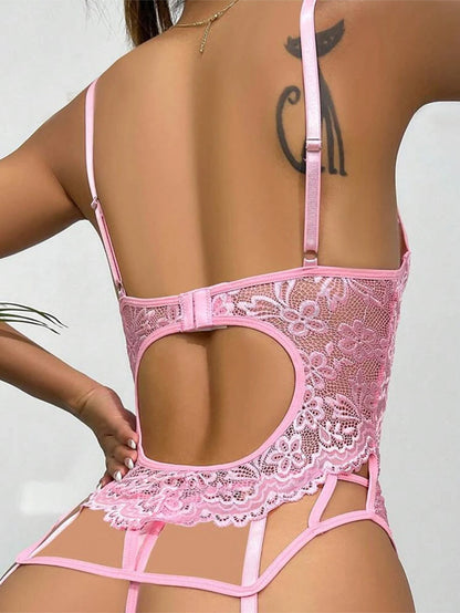 Sexy Lace Cutout See-through Tight One-Piece Underwear Suit