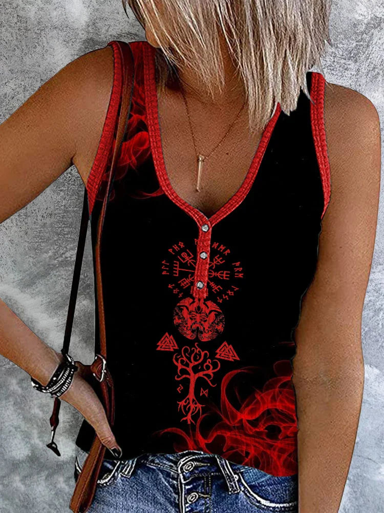 Retro Viking Totem Flame Print Vest