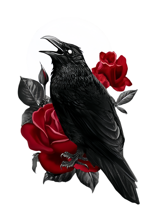 T-shirt à manches courtes et épaules dénudées ajouré imprimé Crow Moon Rose