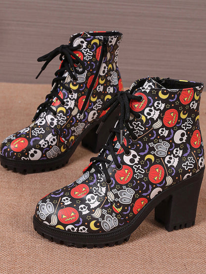 Halloween Skull Pumpkin Printed Martin Boots