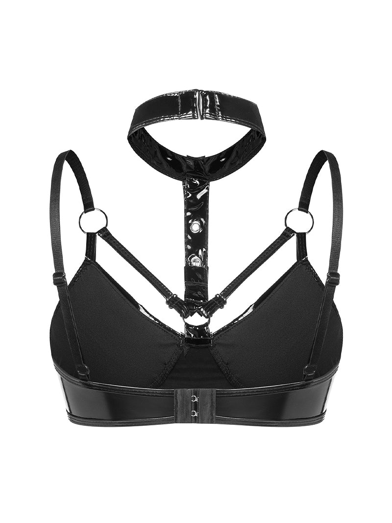 Sexy Patent Leather Halter Adjustable Underwear