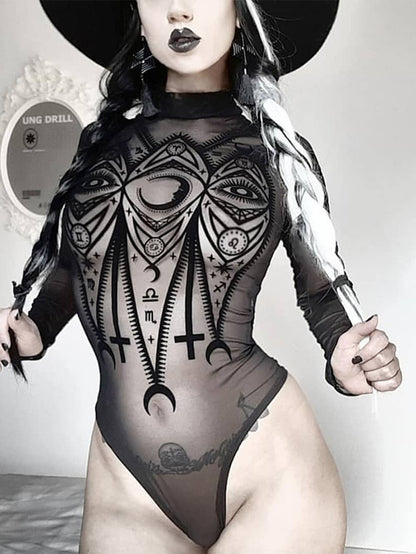 Sexy Gothic See-through Moon Cross Jumpsuit