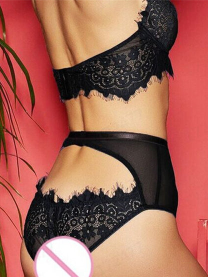 Sexy Eyelash Lace See-through Underwear Suit