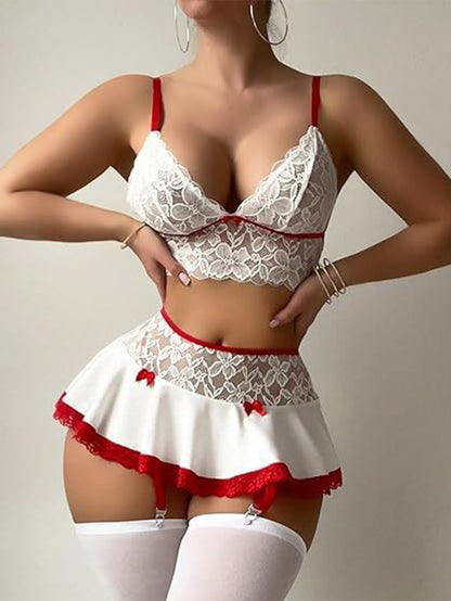 Sexy Lace Stitching Suspender Underwear Skirt Outfit