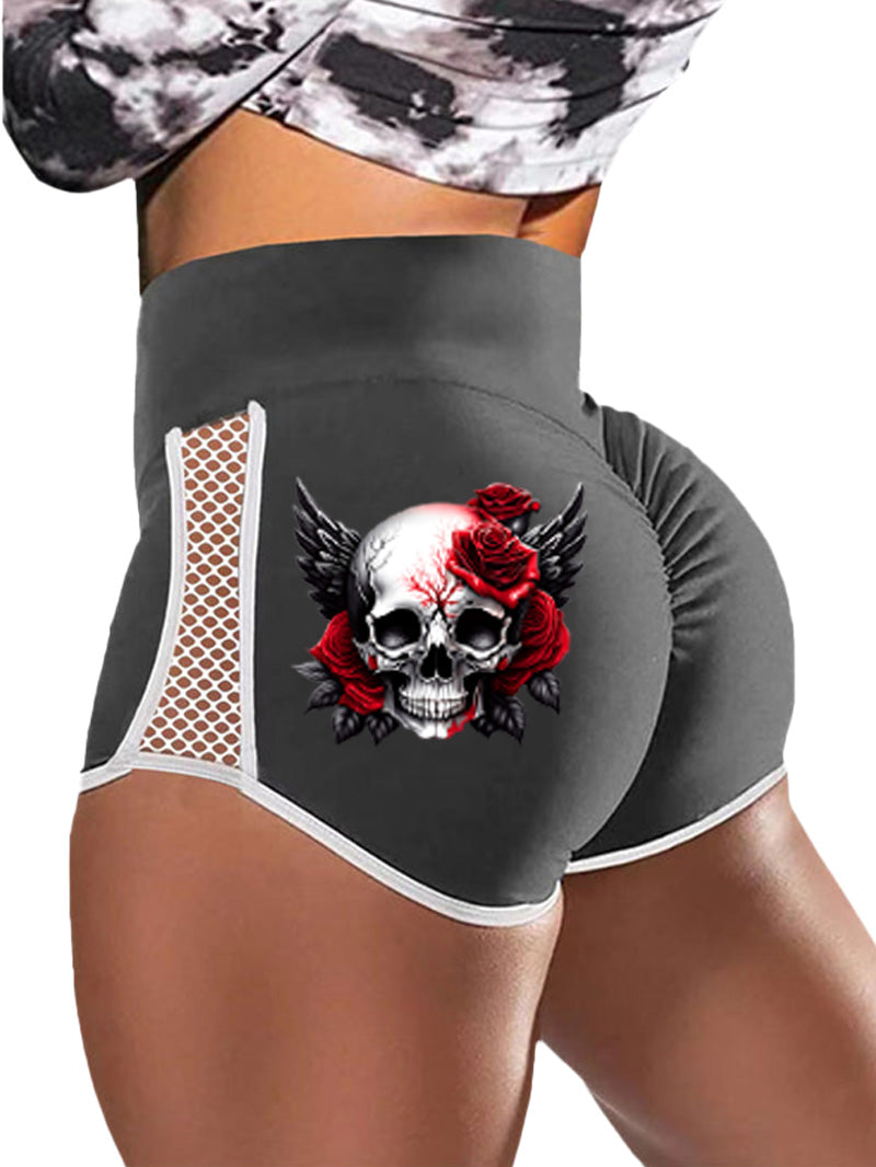 Gothic Style Skull Devil Wings Print Sports Shorts