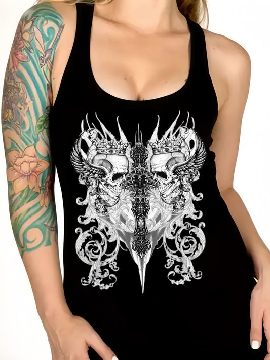 Winged King's Skull Printed Sexy Vest