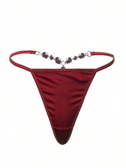 Sexy Metal Chain Inlaid Jewel T-Back Panties