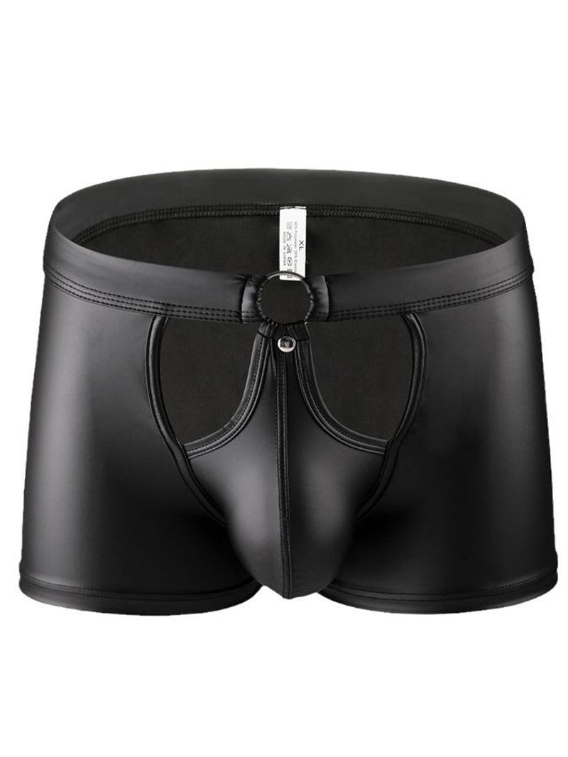 Men's Sexy Patent Leather Hollow Boxer Briefs