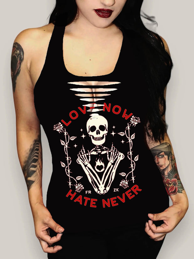 Skeleton Love Now Hate Never Printed Sexy Vest