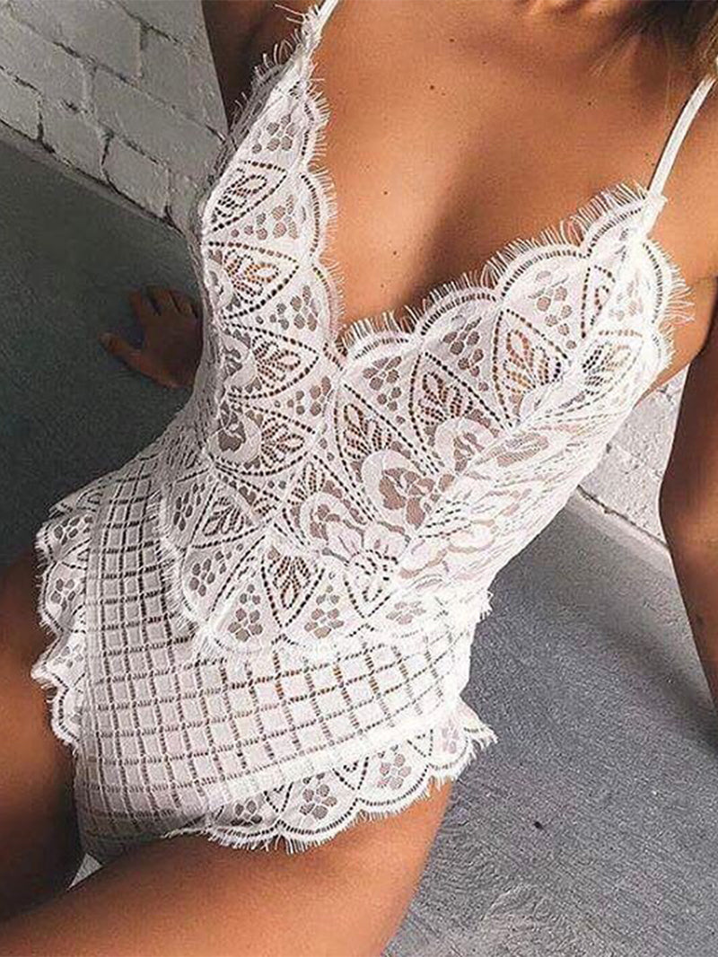 Sexy Lace Stitching See-through One-Piece Underwear Jumpsuit