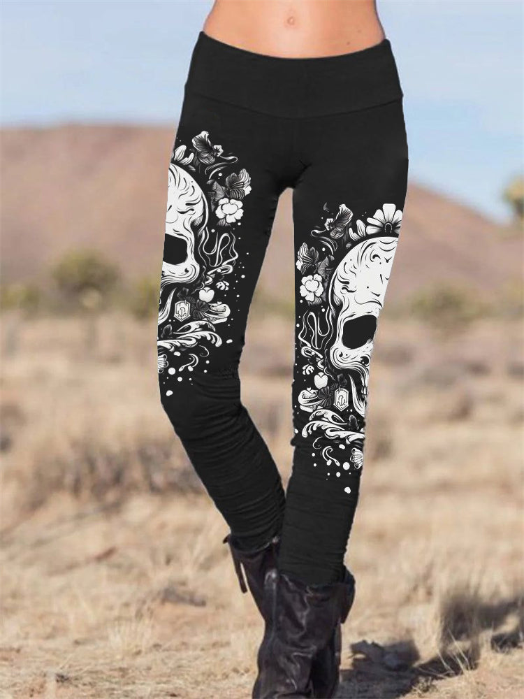 Gothic Skull Printed Slim Fit Pants