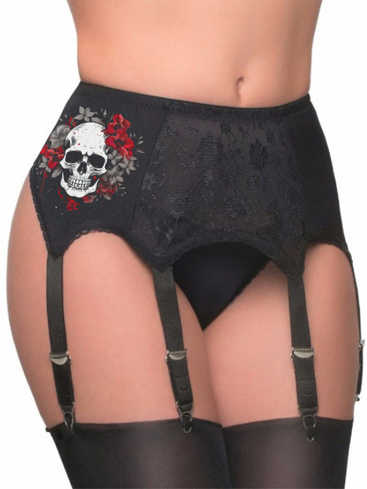 Sexy Skull Flower Lace 6 Claw Garter