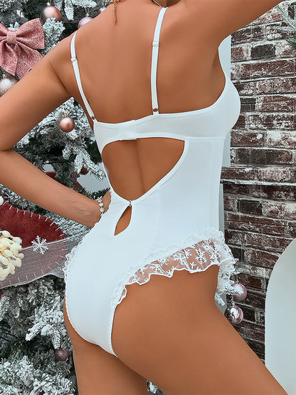 Sexy Christmas Snowflake See-through Stitching Hollow-out Jumpsuit