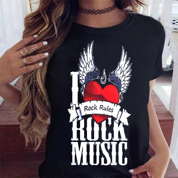 Kurzärmliges T-Shirt mit Rockmusik-Aufdruck 