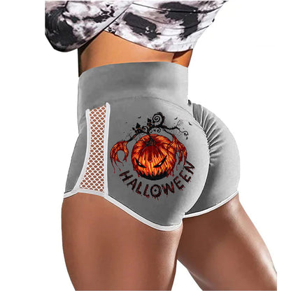 Halloween Evil Pumpkin Low-Rise Track Shorts