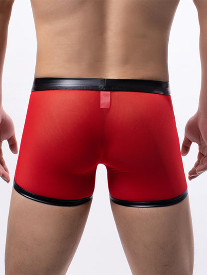 Men's Sexy Mesh Patent Leather Hollow Boxer Briefs