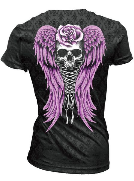 Lethal Angel – Geflügelter Totenkopf – Bedrucktes Kurzarm-T-Shirt 