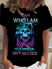 Kurzärmliges T-Shirt mit „I Am Who I Am“-Totenkopf-Print 