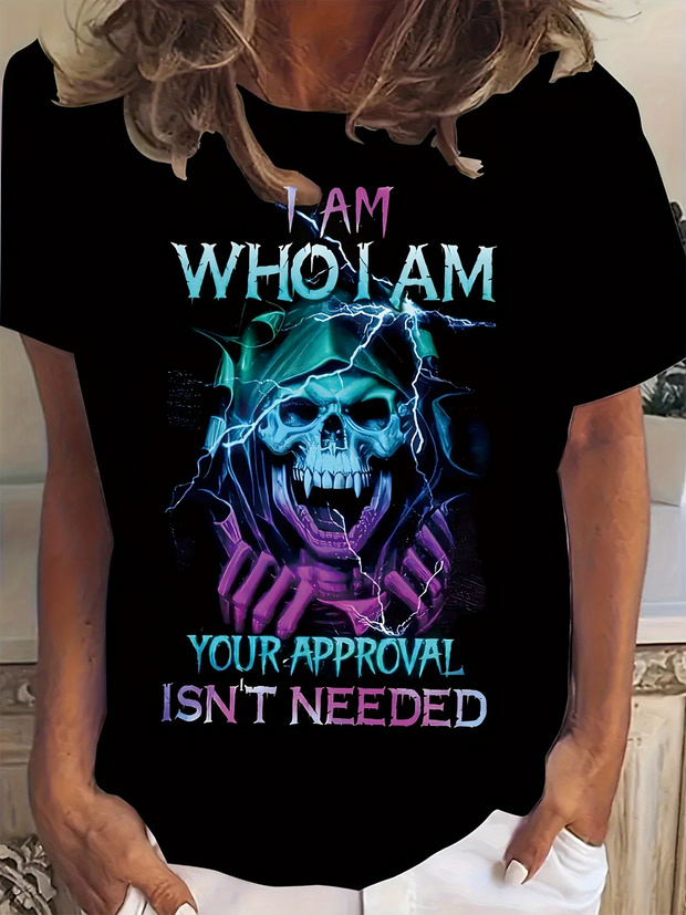 I Am Who I Am Skull Print Short Sleeve T-Shirt