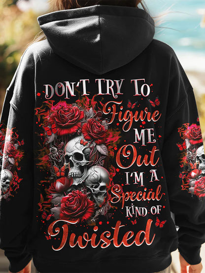 Women's Gothic Red Blood Rose Skull Print Hoodie