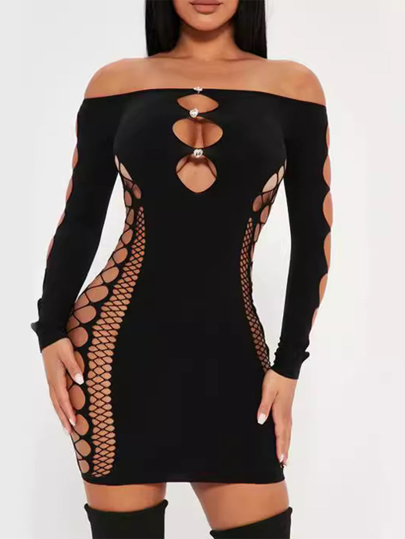 Sexy Hollow out Lace off-the-Shoulder Bag Hip Dress