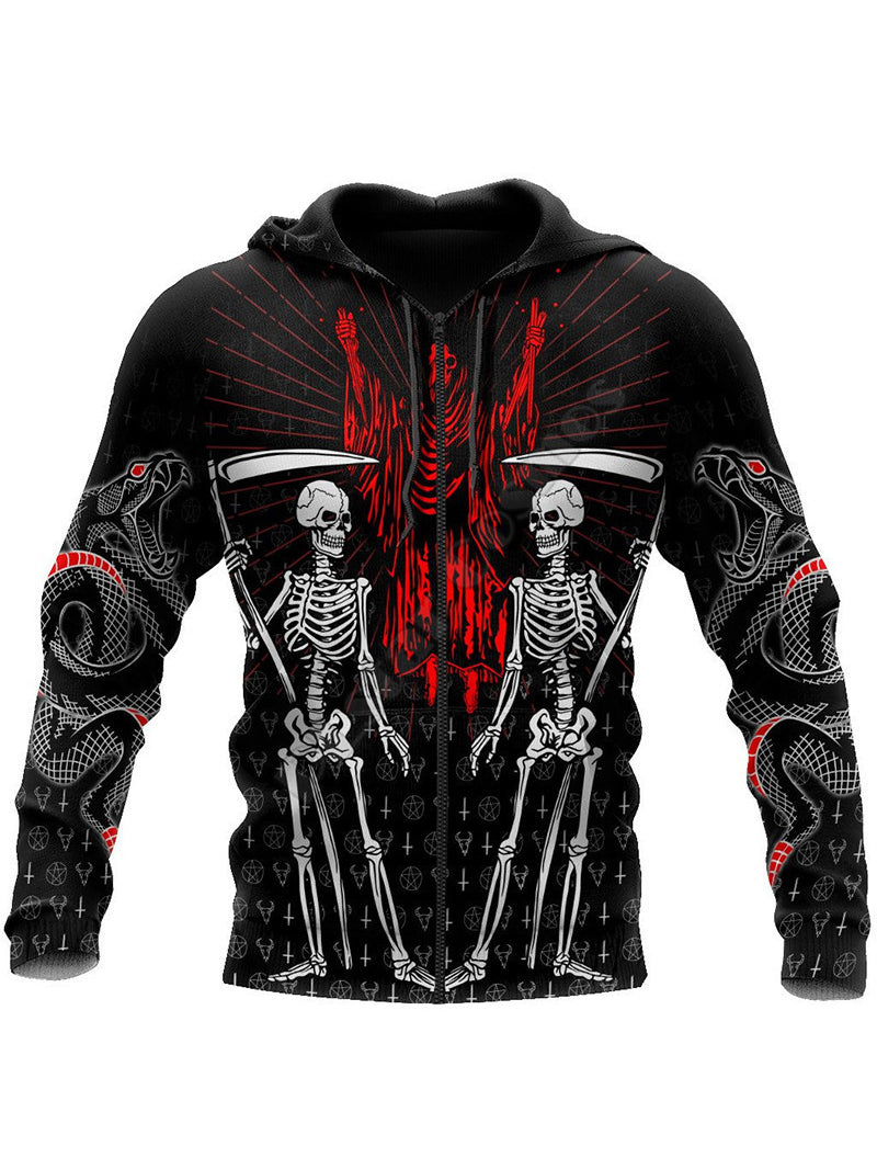 Men's Gothic Skull 3D Printing Zipper Hoodie Coat