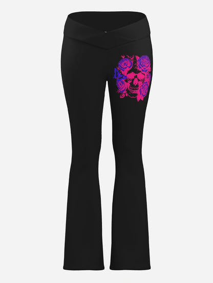 Women's Fashion Gradient Printed Skull Cross Belly Contracting Yoga Pants