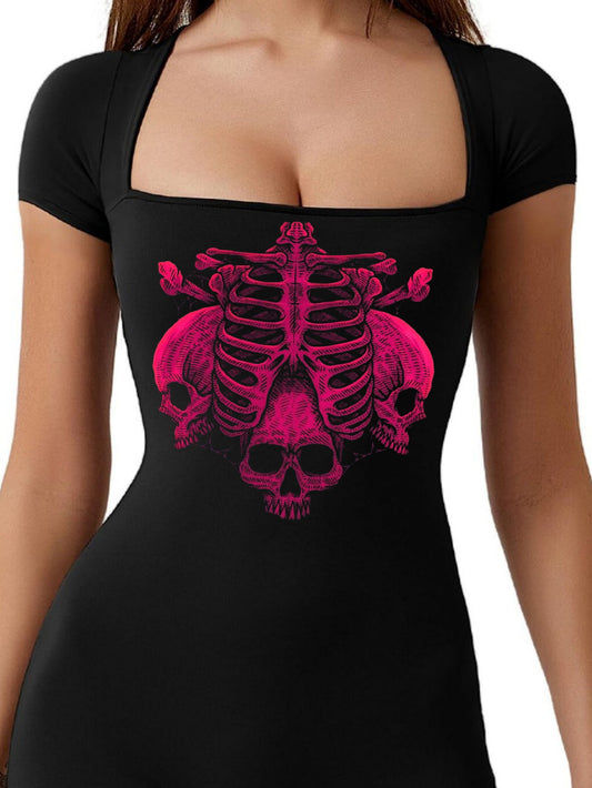 Ribs & Skulls Printed Short Sports Jumpsuit