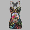 Colorized Decorative Skull Head Printed Butterfly Lace Vest